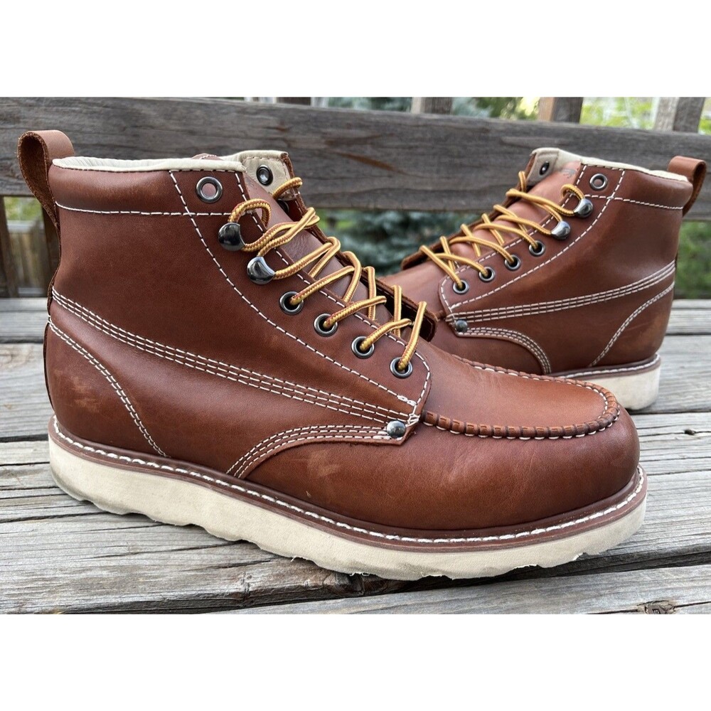 Golden Fox Men’s 9.5 Moc Toe Lace Up Leather Work Boots